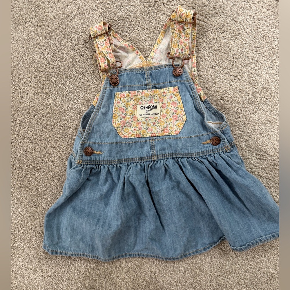 OshKosh B'gosh Light Blue Denim Floral Pocket Overall Dress